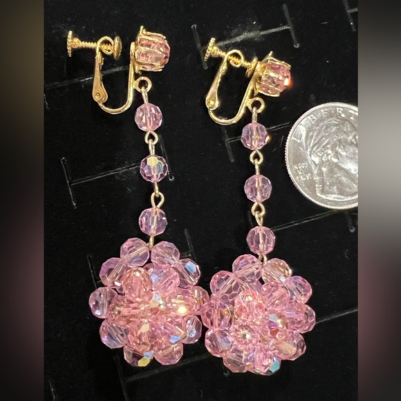 Pink Beaded Flower Drop Earrings - Picture 7 of 8